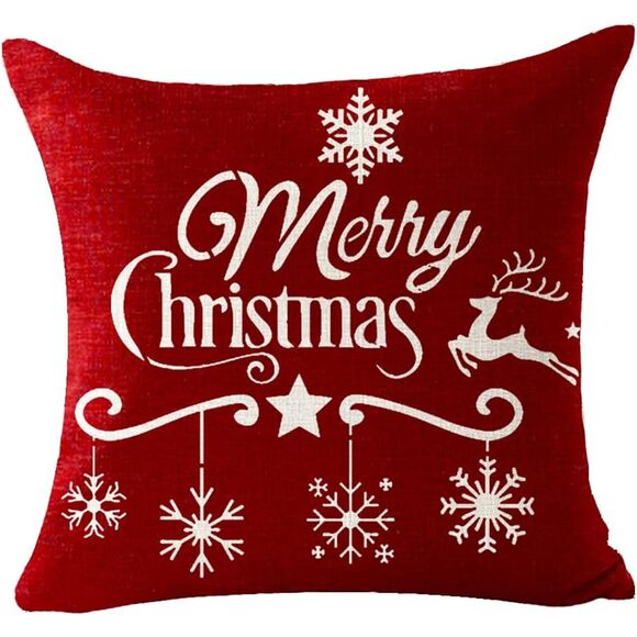 Red Oh Deer Merry Christmas Pillow Cover Set of 4 18x18 (3796) - Picture 2 of 6